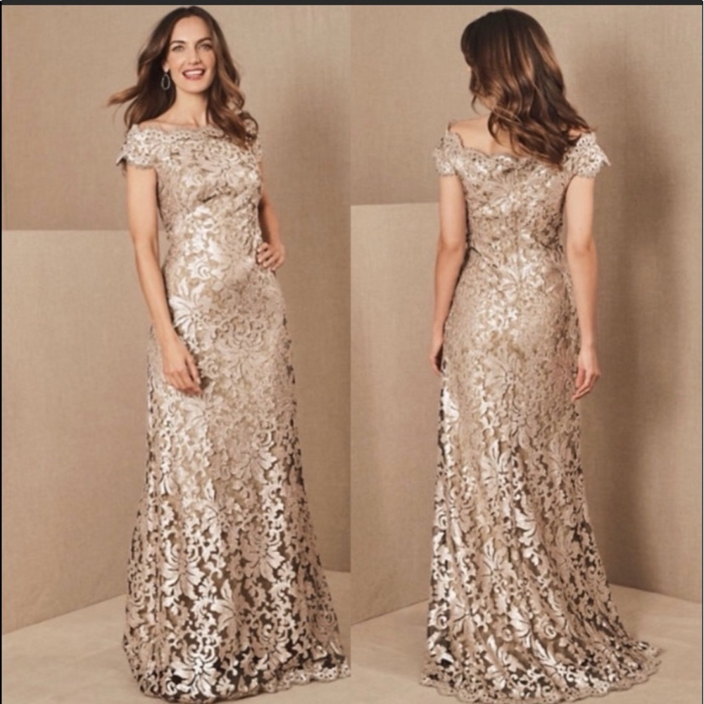 BHLDN Tadashi Shoji Odette Gold Sequin Lace Gown